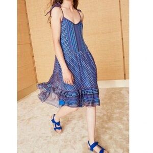 Ulla Johnson Cerulean Talin Silk Pleated Strappy Voile Dress